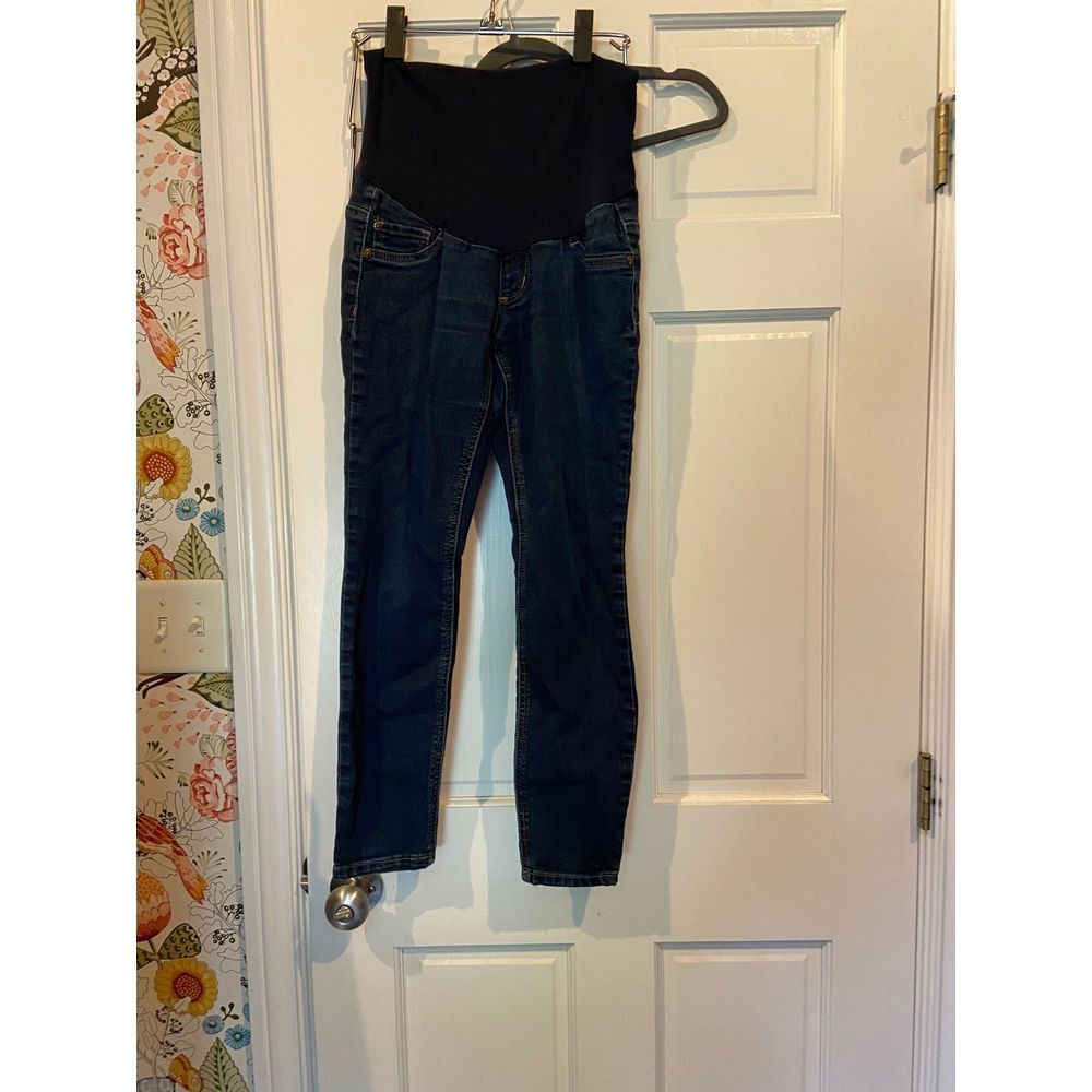 Indigo blue full‎ panel petite maternity denim jeans dark wash straight leg